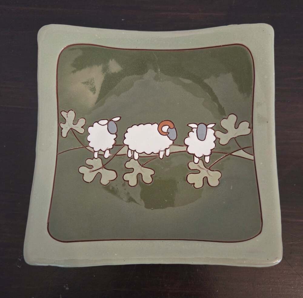 Home Gifts Galway Ireland Ceramic Sheep Trinket Dish Square Clover Plate 6"